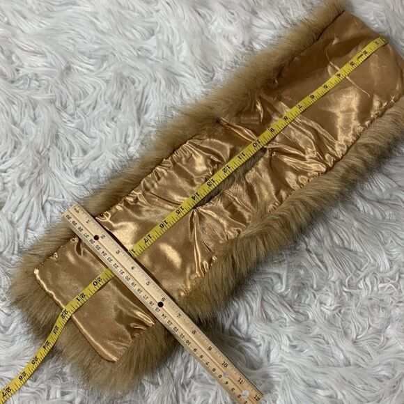 FAUX fur scarf stole collar black/tan satin lined one size - Picture 4 of 6